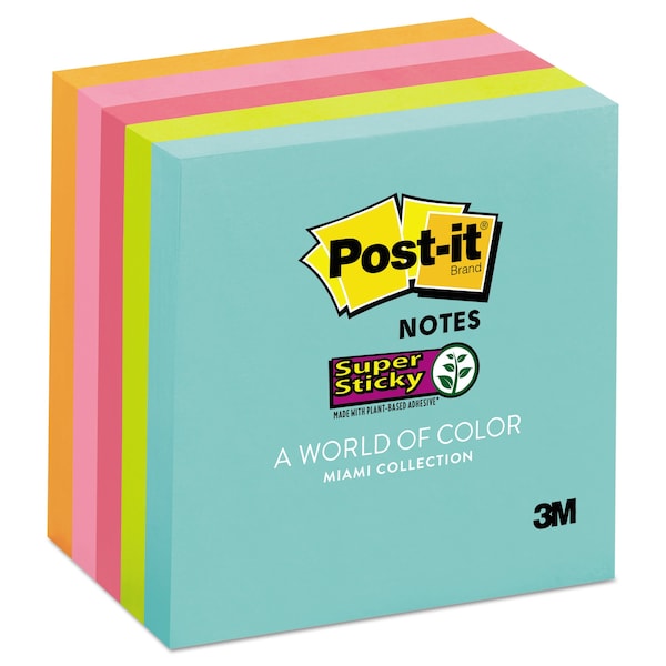 Post-It Pads in Miami Colors, 3 x 3, 90/Pad, PK5 654-5SSMIA